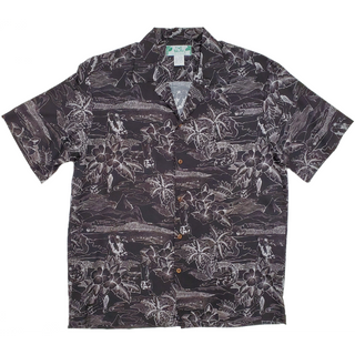 Hawaiian Scenery Rayon Shirt | Black - Muumuu Outlet
