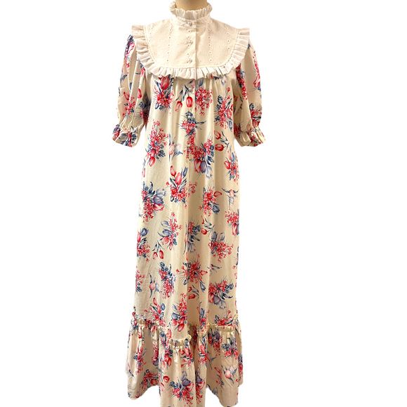 Red and Blue Tulip Prints White Muumuu 8221