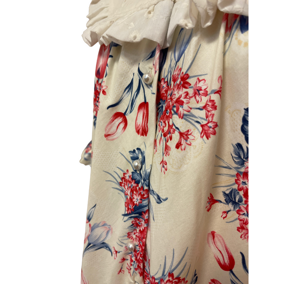 Red and Blue Tulip Prints White Muumuu 8221