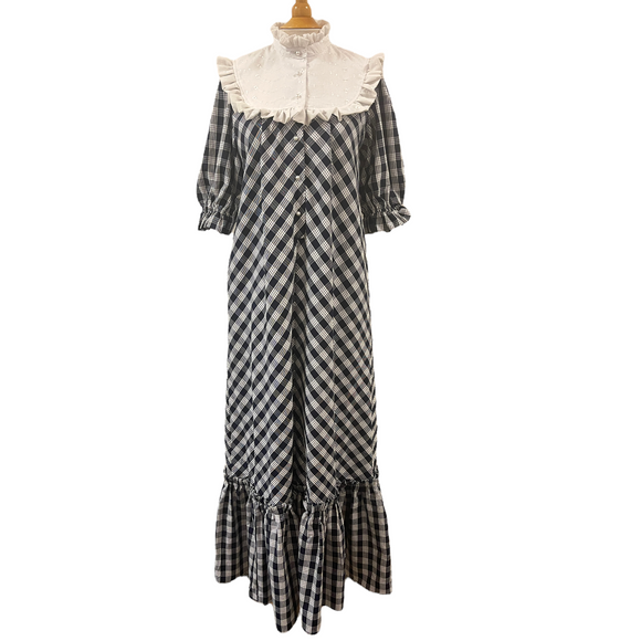 Dark Navy Palaka White HighNeck Muumuu