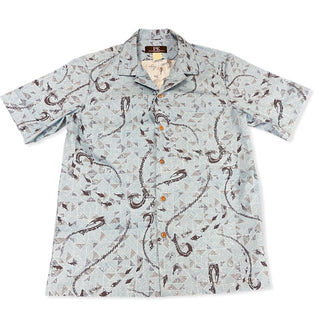 Buy gray Fish Hook Lucky Print Hawaiian Shirt | Bronze and Grey