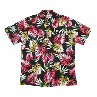 Black Monstera Leaf Hawaiian Shirt | Black and Red - Muumuu Outlet