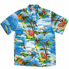 Buy blue Surfing Wave and Ukulele Fun Print Aloha Shirt-Coral, Blue, Navy