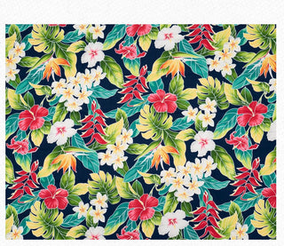 Paradise Hibiscus & Plumeria Hawaiian Fabric / Mask -Navy C036N - Muumuu Outlet