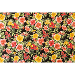 Red/Yellow Hibiscus  100% Cotton Hawaiian Fabric -Black C162BK - Muumuu Outlet