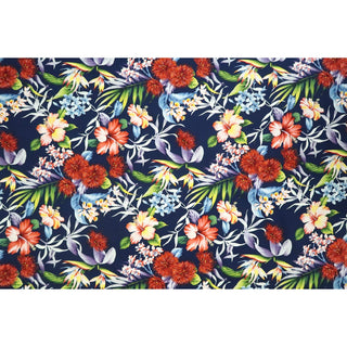 Ohia Lehua and Hibiscus 100% Cotton Fabric - Navy C153N - Muumuu Outlet