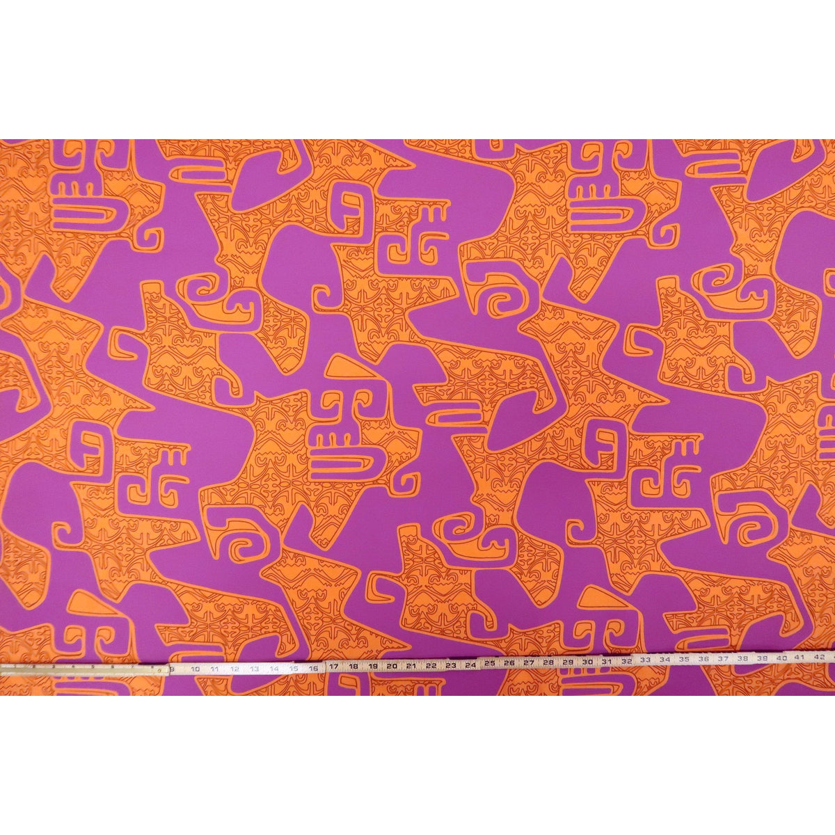 Tahitian Tribal Face Abstract Print Fabric- Orange PC244O