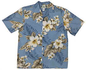 Light Blue Hibiscus Hawaiian Shirt - 0