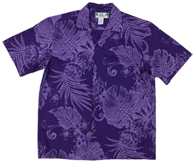 Monstera and Palm Leaf Purple Hawaiian Shirt - 0