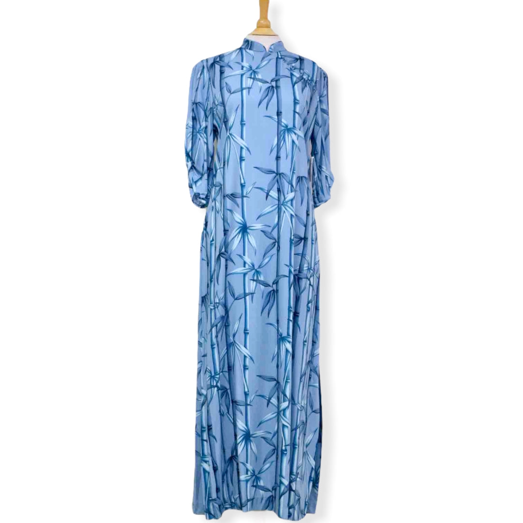 Chinese Style Blue Bamboo Rayon Dress with Mandarin Collar 2004 | Muumuu Mall by Muumuu Rainbow Chinese Style Blue Bamboo Rayon Dress with Mandarin Collar 2004 | Muumuu Mall by Muumuu Rainbow