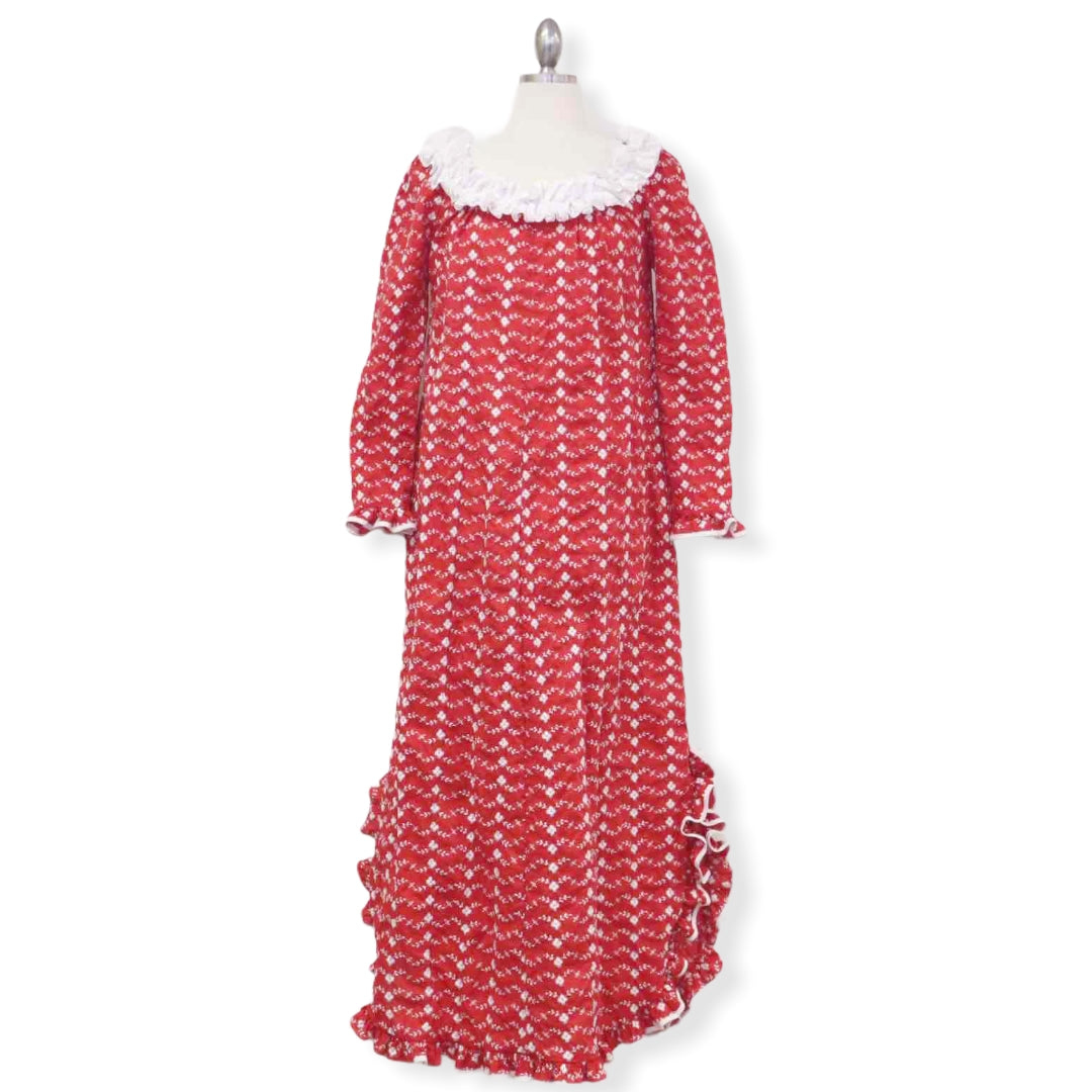 Red Muumuu Dress with White Lace Trim Eyelet Red 6303 Muumuu
