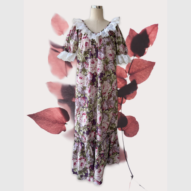 Purple Rose Flower Print Muumuu Dress