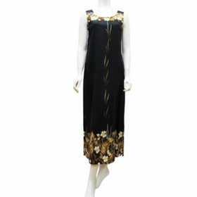 Hawaiian Long Column Dress | White, Green, Black - Muumuu Outlet
