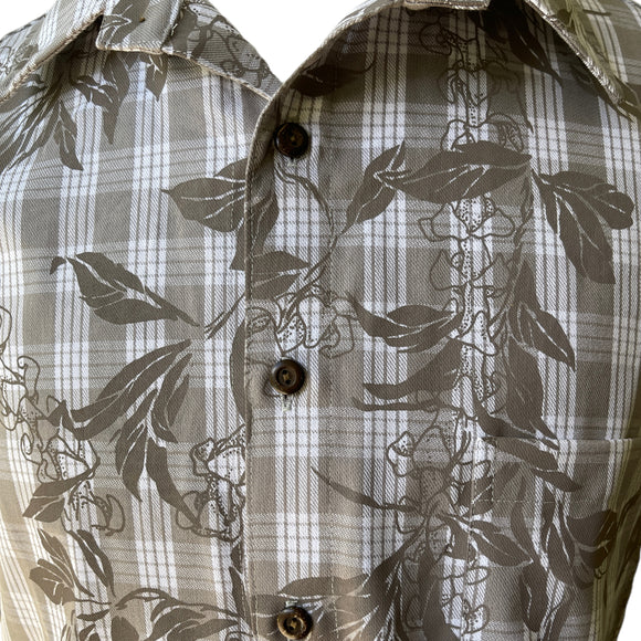 Gray Maile Puakenikeni on Gray Palaka Aloha Shirt - Gray 018