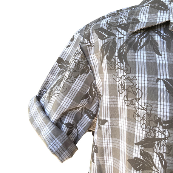 Gray Maile Puakenikeni on Gray Palaka Aloha Shirt - Gray 018