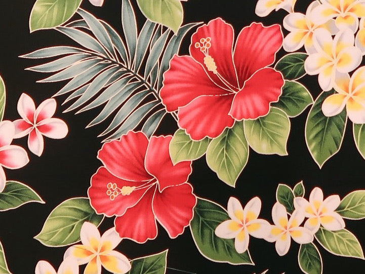 Hawaiian Floral Fabric with Hibiscus and Plumeria