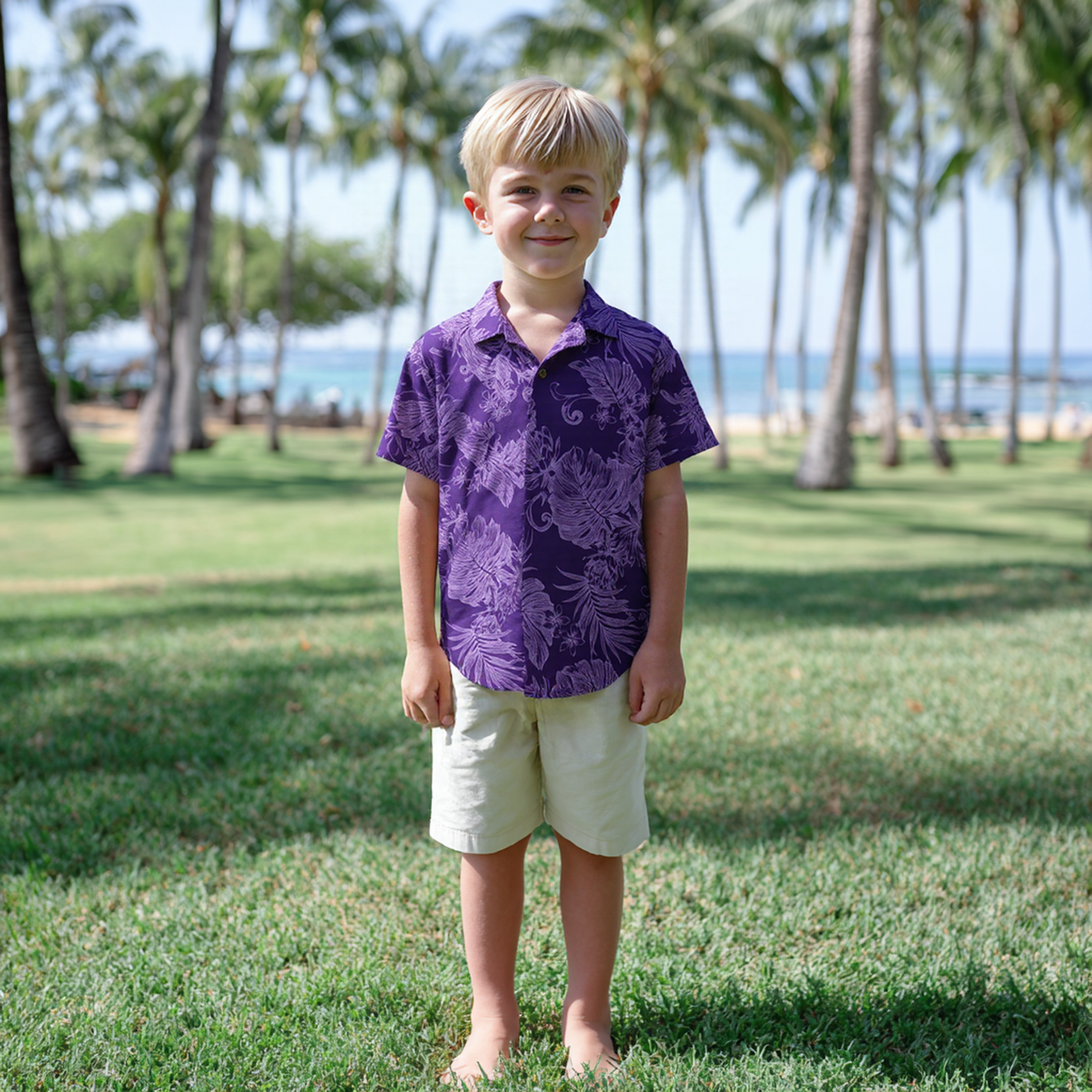 Royal Blue and Purple Boy's Hawaiian Shirt - 0
