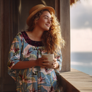 3/4 Sleeve Hawaiian Muumuu With Velvet Yoke - MikaLynn Rayon-2