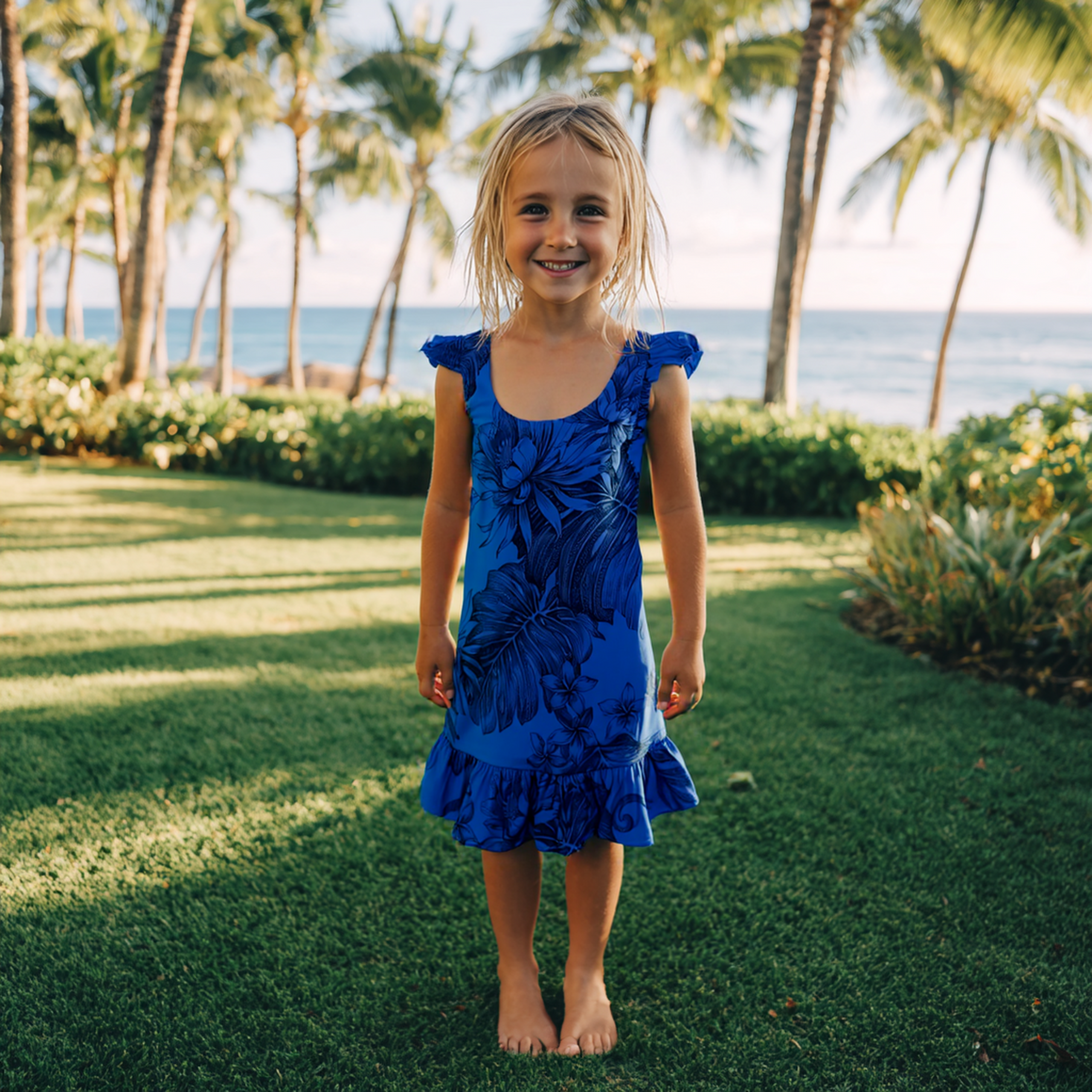 Girl's Hawaiian Dress (Royal Blue /  Purple)