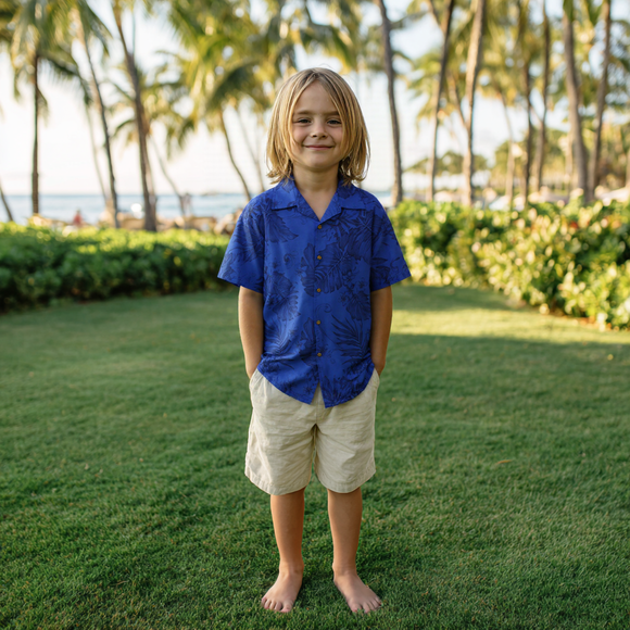 Royal Blue and Purple Boy's Hawaiian Shirt