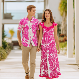 Pink Hibiscus Matching Outfits – Aloha Shirt & Special Occasion Dress