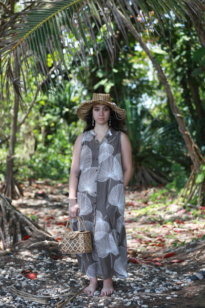 Rayon Shirt Dress with Pockets in Loulu Palm Leaf Print (Mid-Calf Length) - 0