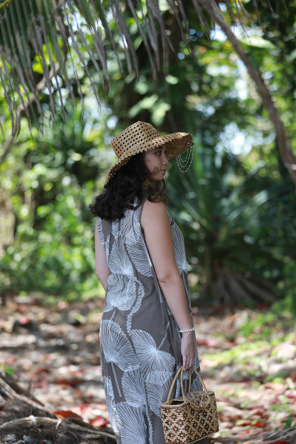 Rayon Shirt Dress with Pockets in Loulu Palm Leaf Print (Mid-Calf Length)