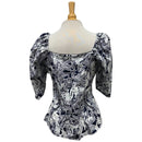 Elegant Hawaiian Print Half  Sleeve Blouse Top| Black & White Plumeria - 286B-2
