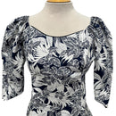 Elegant Hawaiian Print Half  Sleeve Blouse Top| Black & White Plumeria - 286B-3