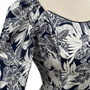 Elegant Hawaiian Print Half  Sleeve Blouse Top| Black & White Plumeria - 286B-4