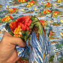 Blue fabric with catamaran and hibiscus