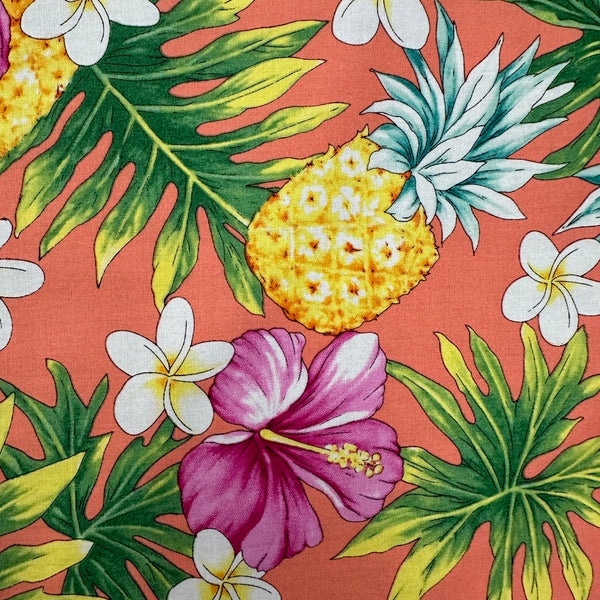 Hawaiian fabric with Pineapple, hibiscus and plumeria
