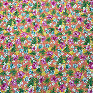 Hawaiian fabric with Pineapple, hibiscus and plumeria