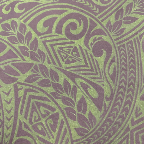 Polynesian Tribal Tapa Print Fabric / Dark Green and Black