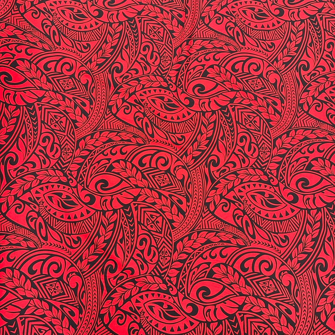 Polynesian Tribal Tapa Print Fabric / Red and Black