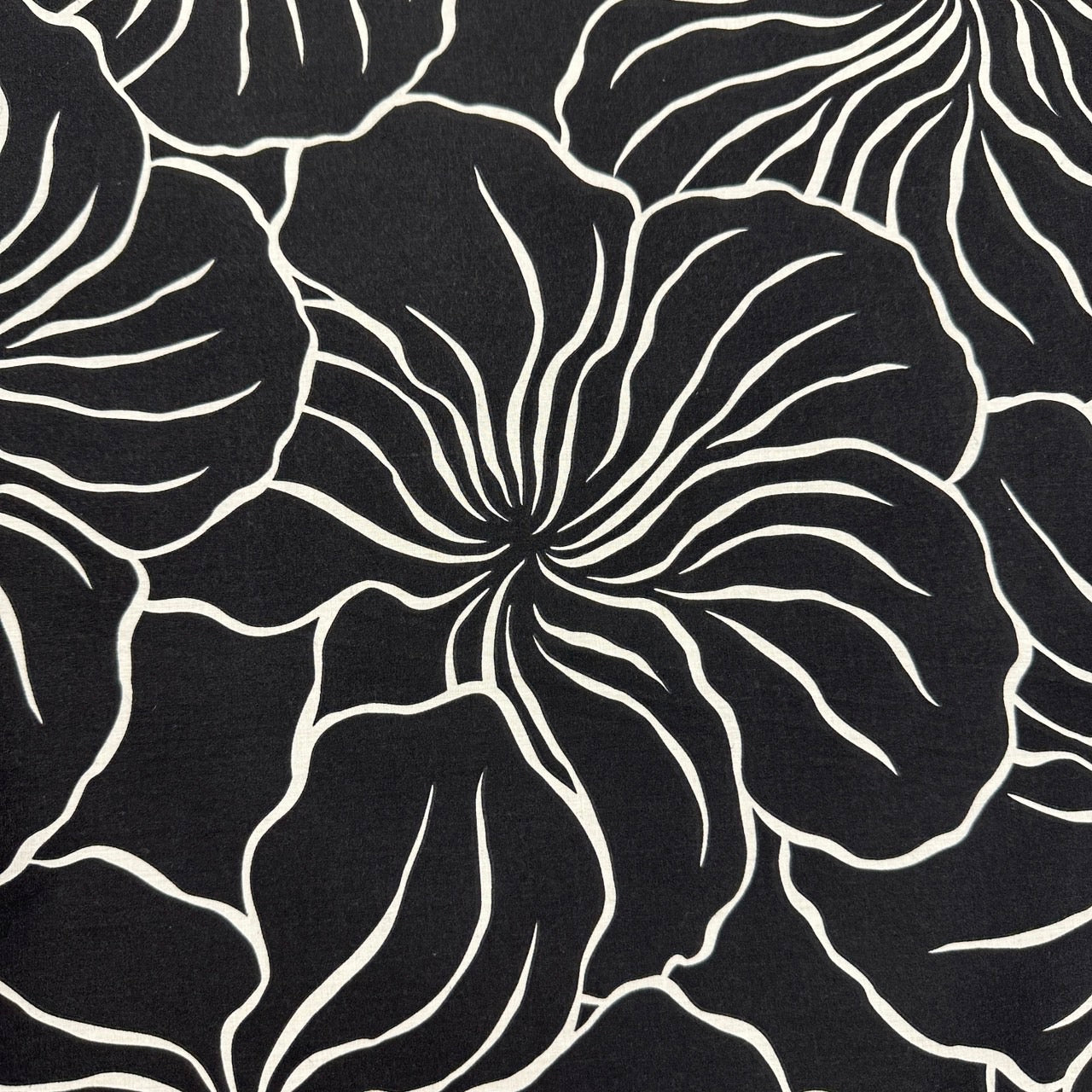 Modern Hibiscus Print Fabric Polycotton | Brack - 1223FB-BL1