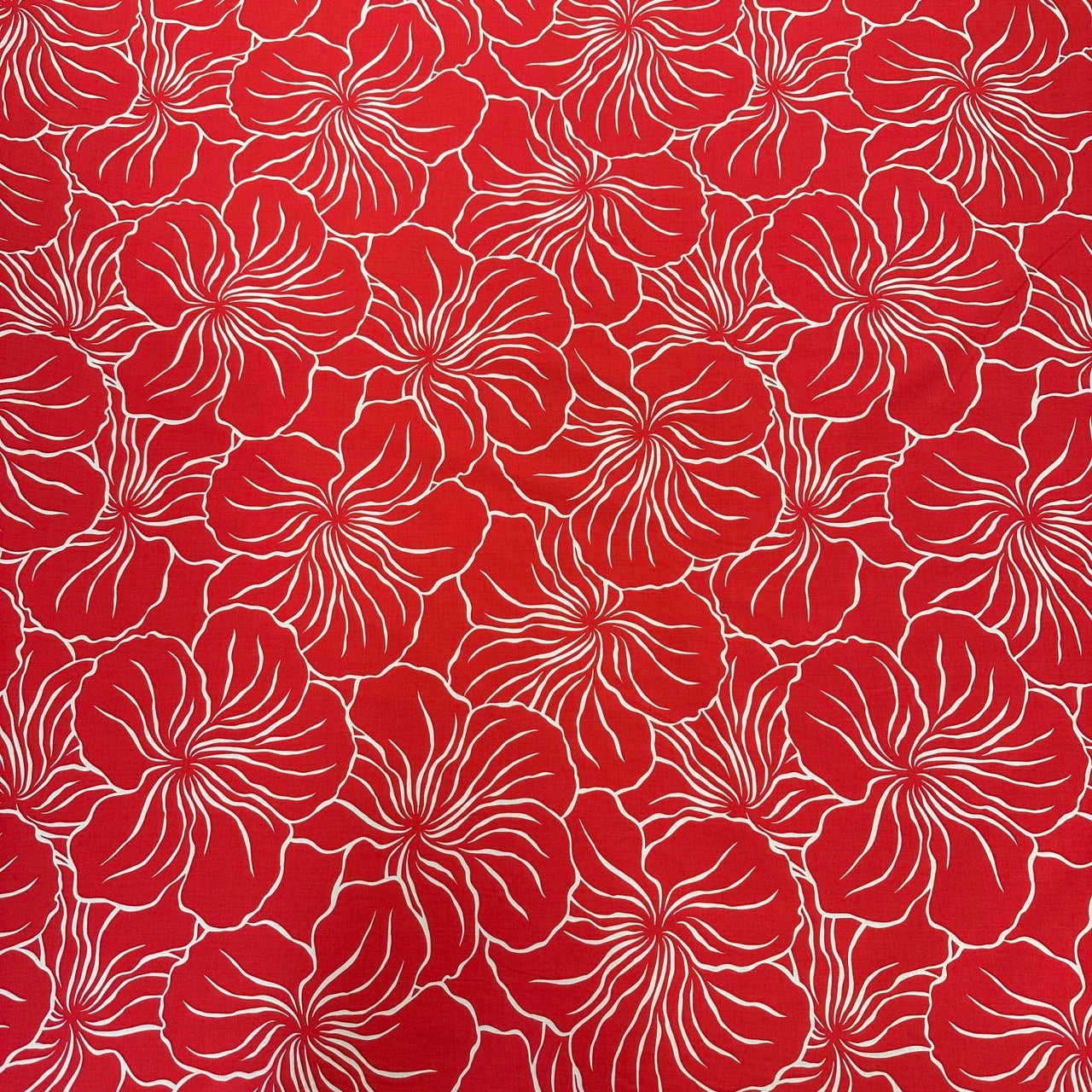 Modern Hibiscus Print Fabric Polycotton | RED