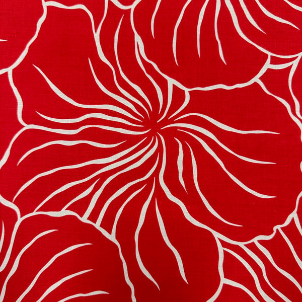 Modern Hibiscus Print Fabric Polycotton | RED -1223FB-RED2