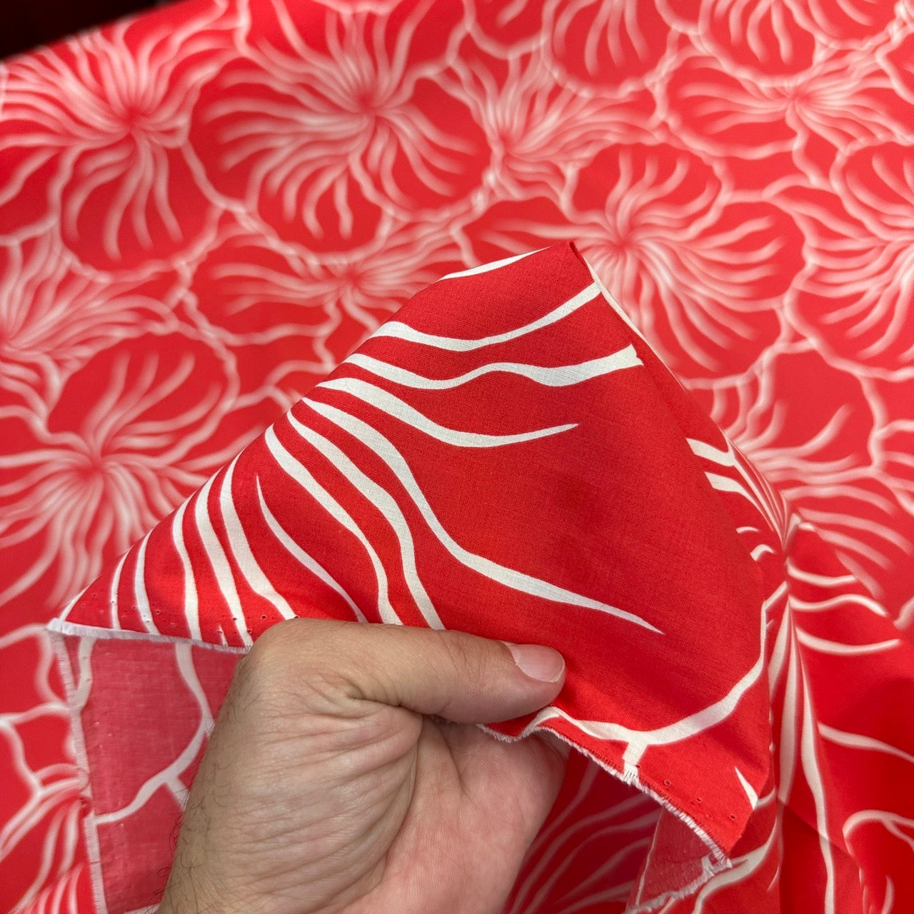 Modern Hibiscus Print Fabric Polycotton | RED