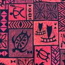 Vintage Polynesian Print Fabric /  Red-4