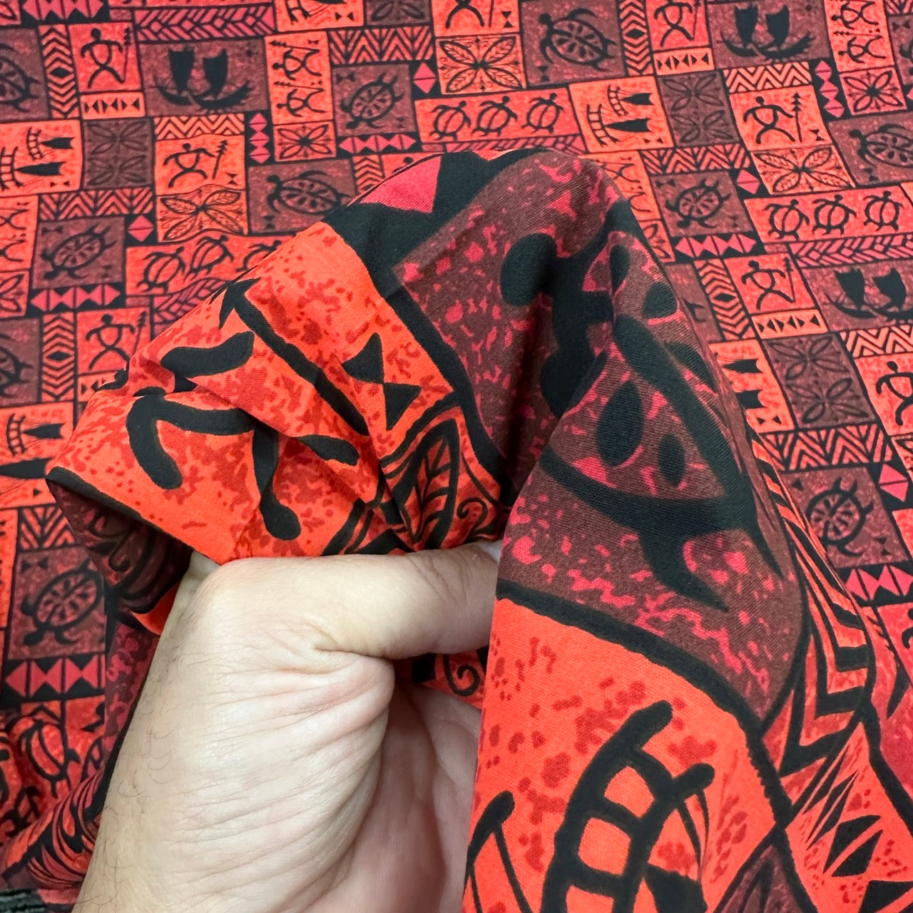 Vintage Polynesian Print Fabric /  Red