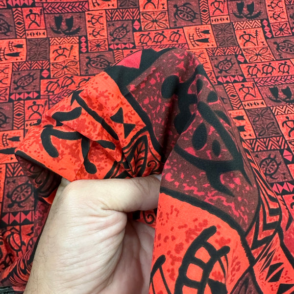 Vintage Polynesian Print Fabric /  Red -1223FB-RED3