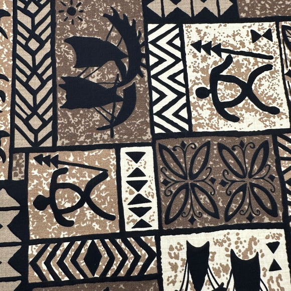 Vintage Polynesian Print Fabric / Brown