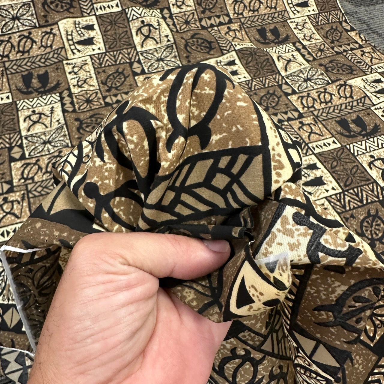 Vintage Polynesian Print Fabric / Brown