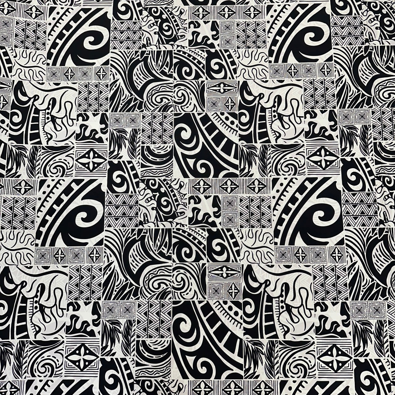 Tapa Hawaiian Print Fabric 100%Cotton/ Black and White -1223FB-BL4