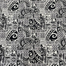 Tapa Hawaiian Print Fabric 100%Cotton/ Black and White-1