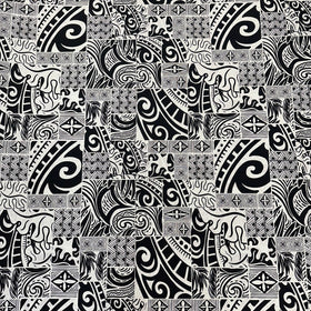 Tapa Hawaiian Print Fabric 100%Cotton/ Black and White