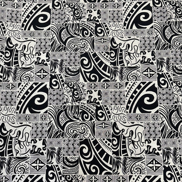 Tapa Hawaiian Print Fabric 100%Cotton/ Black and White
