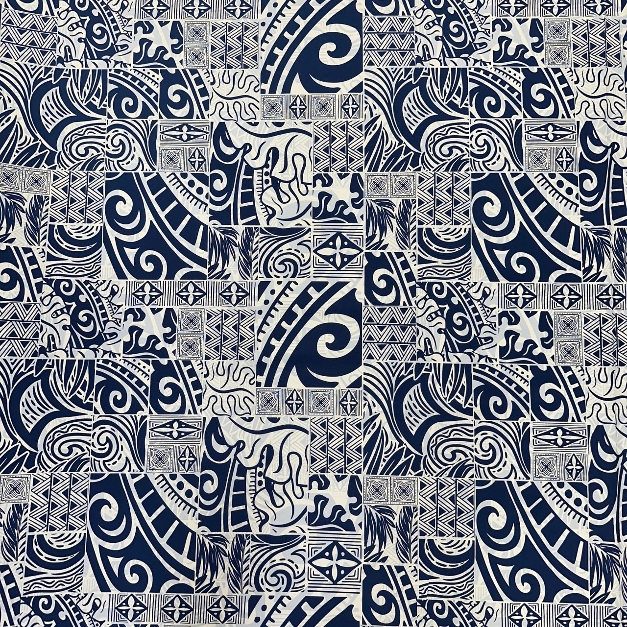 Tapa Hawaiian Print Fabric 100%Cotton/ Navy and White -1223FB-BLU4