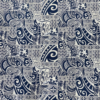 Tapa Hawaiian Print Fabric 100%Cotton/ Navy and White -1223FB-BLU4
